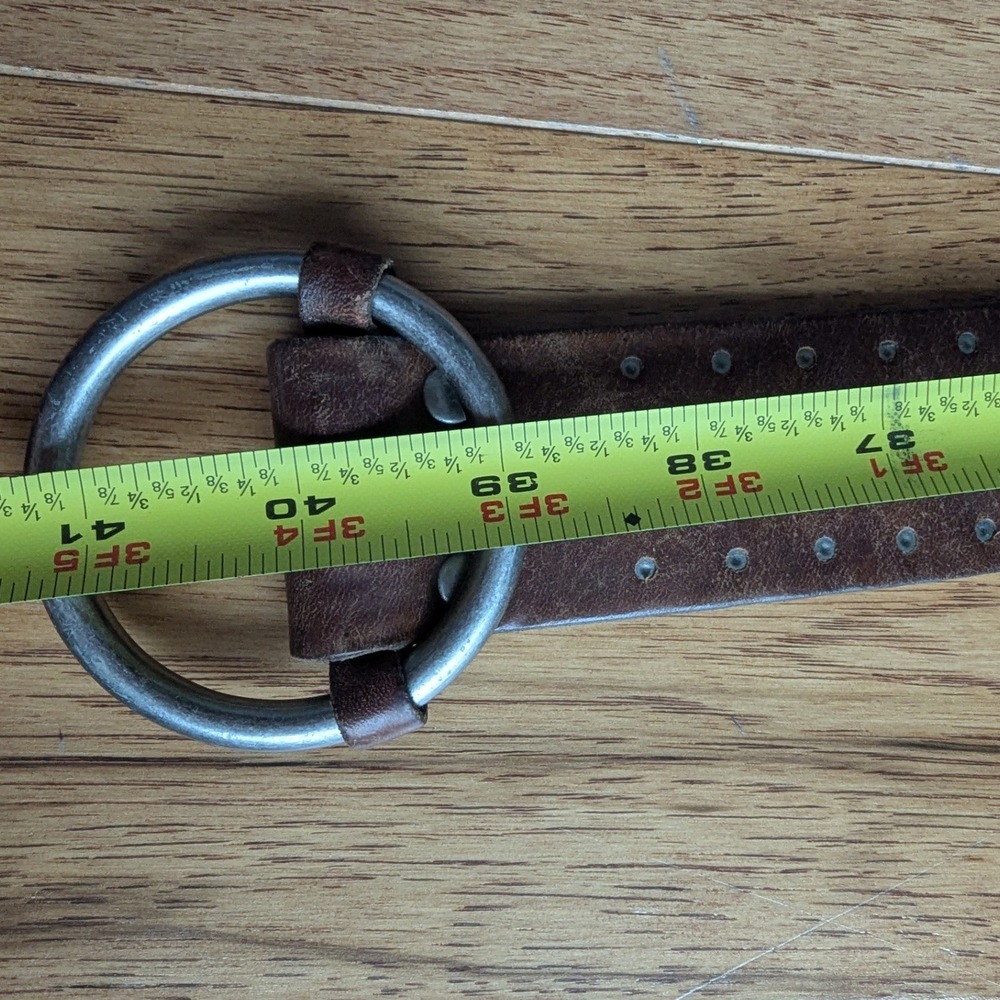 Vtg J.Crew Grommet Belt Brown Leather Ring Buckle Made in England Sz L/XL 40in - Picture 5 of 7